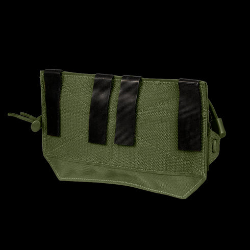 The Condor VA Admin Pouch is a green tactical pouch with three black straps and a zippered closure, designed for easy attachment to gear or bags.