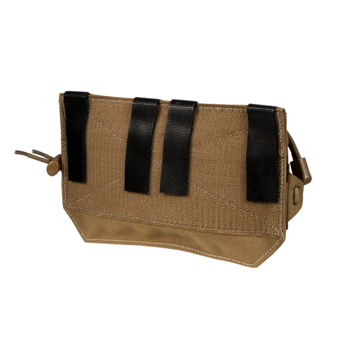 The Condor VA Admin Pouch, crafted from durable fabric in brown, features three black front straps and is displayed on a plain white background.