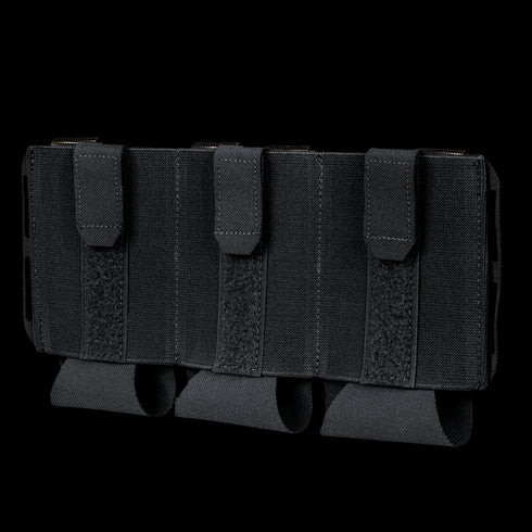 The Condor VAS Flex Placard is a black tactical pouch with three compartments and hook-and-loop closures, ideal for organizing magazines or similar items.