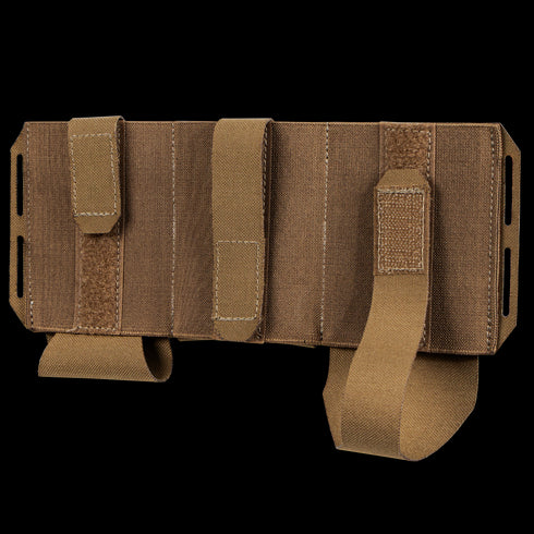 The Condor VAS Flex Placard is a brown tactical MOLLE pouch attachment panel featuring three vertical straps and hook-and-loop closures, shown against a white background.