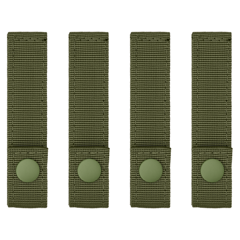 Four Condor Mod Straps - 4" in olive green nylon with vertical stitching and snap button closures, displayed side by side on a white background.