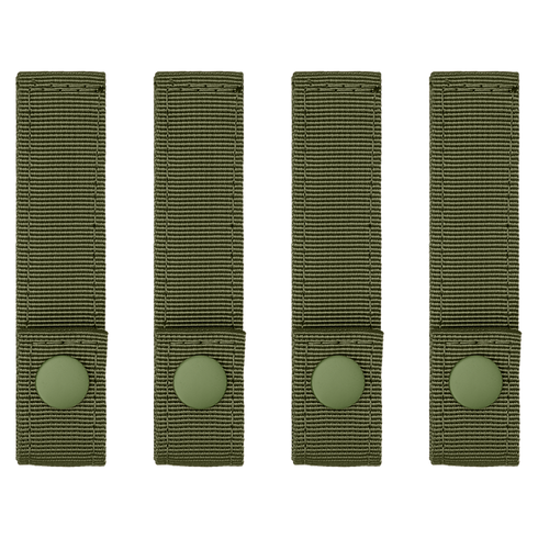Four Condor Mod Straps - 4" in olive green nylon with vertical stitching and snap button closures, displayed side by side on a white background.