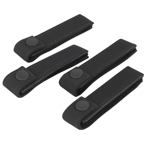 Four Condor Mod Straps - 4 black nylon with snap button closures are displayed on a plain background, perfect for First Responder or Law Enforcement use.