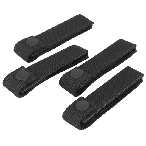 Four Condor Mod Straps - 4 black nylon with snap button closures are displayed on a plain background, perfect for First Responder or Law Enforcement use.