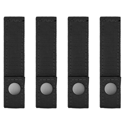 Four Condor Mod Straps - 4" black nylon with snap buttons, arranged vertically in a row against a white background.