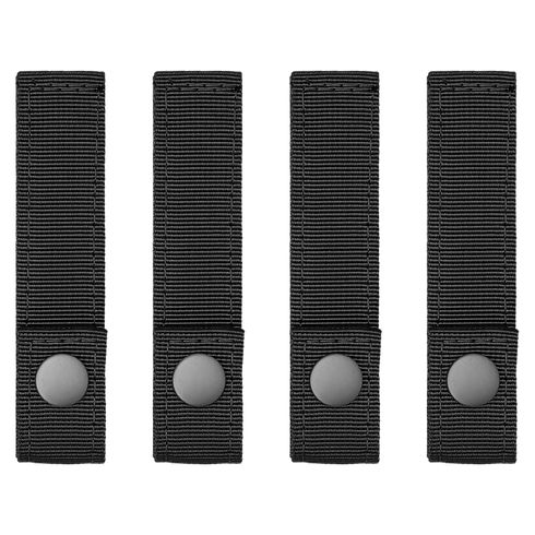 Four Condor Mod Straps - 4" black nylon with snap buttons, arranged vertically in a row against a white background.