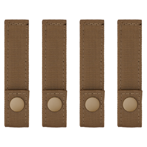 Four identical Condor Mod Straps - 4" in brown nylon with snap button closures are arranged vertically in a row on a plain white background.