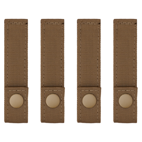 Four identical Condor Mod Straps - 4" in brown nylon with snap button closures are arranged vertically in a row on a plain white background.