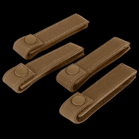 Four Condor Mod Straps - 4 in brown nylon with snap buttons, arranged in two rows on a neutral background—perfect for law enforcement or shooting range gear organization.