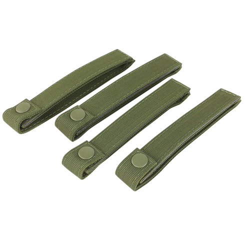 Four Condor Mod Straps - 6 in green nylon with snap button closures are laid out side by side on a white background.