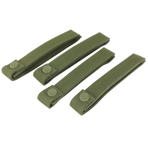 Four Condor Mod Straps - 6 in green nylon with snap button closures are laid out side by side on a white background.