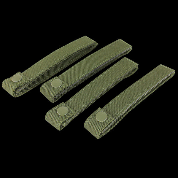 Four Condor Mod Straps - 6 in green nylon with snap button closures are laid out side by side on a white background.