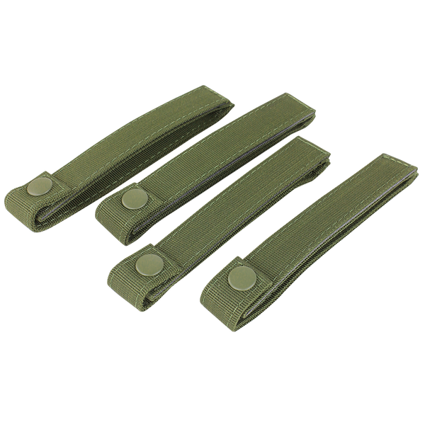 Four Condor Mod Straps - 6 in green nylon with snap button closures are laid out side by side on a white background.