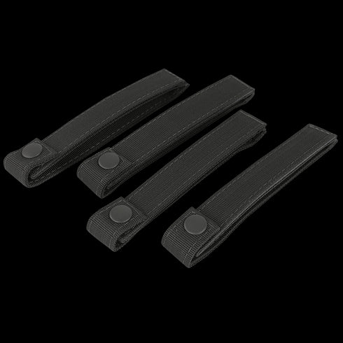 Four Condor Mod Straps - 6 in black nylon with snap buttons, arranged parallel on a flat surface.
