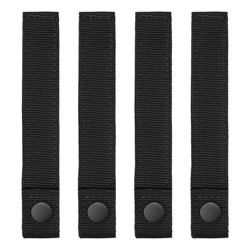 Four identical Condor Mod Straps - 6" in black nylon with snap buttons, arranged vertically side by side on a white background.