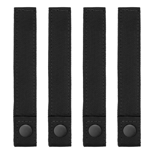 Four identical Condor Mod Straps - 6" in black nylon with snap buttons, arranged vertically side by side on a white background.