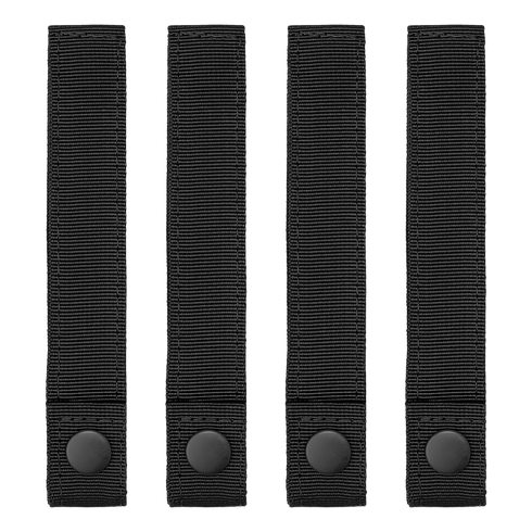 Four identical Condor Mod Straps - 6" in black nylon with snap buttons, arranged vertically side by side on a white background.