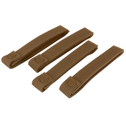 Four brown Condor Mod Straps - 6 nylon straps with snap buttons, laid parallel on a flat surface.