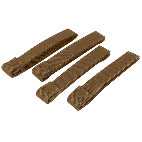 Four brown Condor Mod Straps - 6 nylon straps with snap buttons, laid parallel on a flat surface.