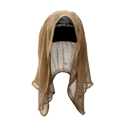 The Condor Sniper Veil in tan features a mesh design with draped sides and an open front, shown against a plain white background.