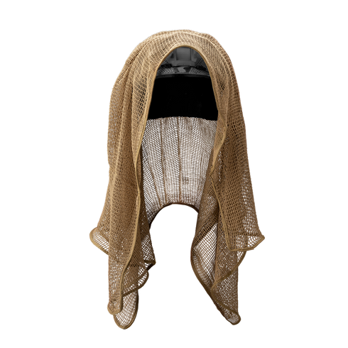 The Condor Sniper Veil in tan features a mesh design with draped sides and an open front, shown against a plain white background.