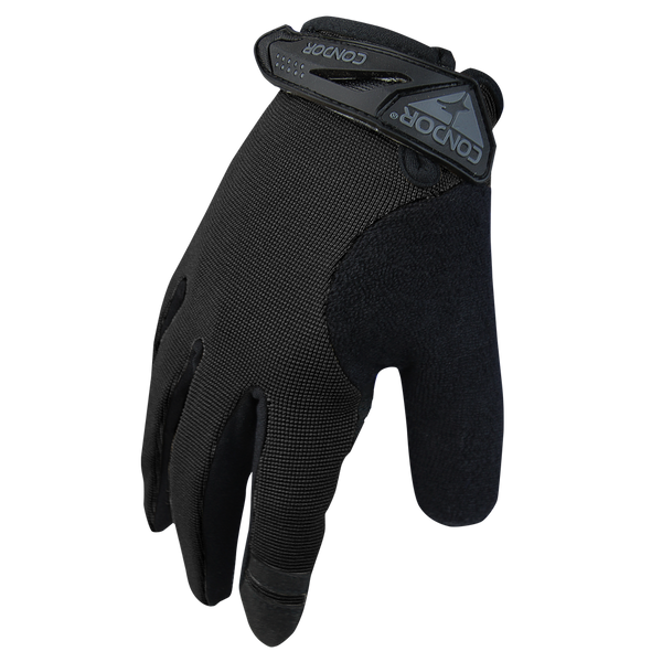 The Condor Shooter Glove is a black, full-finger glove with textured fabric and a Velcro strap labeled Condor on the wrist.