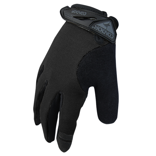 The Condor Shooter Glove is a black, full-finger glove with textured fabric and a Velcro strap labeled Condor on the wrist.