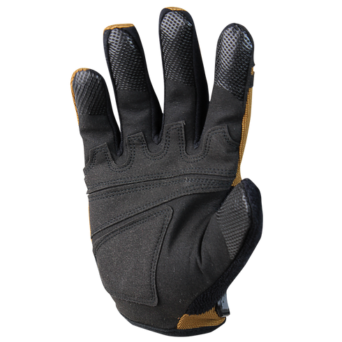 The Condor Shooter Glove, shown palm side up, features a black design with textured fingertip grip and a reinforced palm.