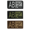The Condor Blood Type Patch set includes three AB negative patches in black/white, green/black, and brown/tan—ideal for EDC, military gear, or the shooting range.