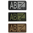 The Condor Blood Type Patch set includes three AB negative patches in black/white, green/black, and brown/tan—ideal for EDC, military gear, or the shooting range.