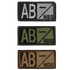 The Condor Blood Type Patch set includes three AB negative patches in black/white, green/black, and brown/tan—ideal for EDC, military gear, or the shooting range.