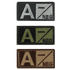 The Condor Blood Type Patch features A- NEG in black/white, green/black, and brown/tan color schemes—ideal for EDC or use by law enforcement and first responders.