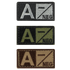 The Condor Blood Type Patch features A- NEG in black/white, green/black, and brown/tan color schemes—ideal for EDC or use by law enforcement and first responders.