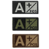 The Condor Blood Type Patch displays A+ POS in black, green, and brown designs. Each patch features a plus sign and diagonal line for easy identification, making them ideal for military or EDC use at the shooting range.