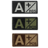 The Condor Blood Type Patch displays A+ POS in black, green, and brown designs. Each patch features a plus sign and diagonal line for easy identification, making them ideal for military or EDC use at the shooting range.