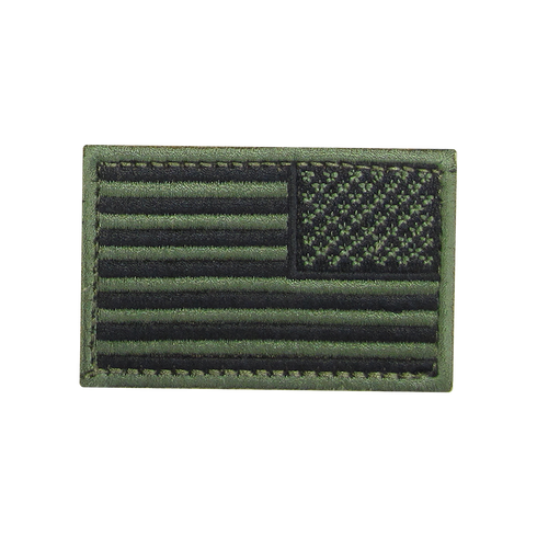 The Condor Reversed Flag Patch features a subtle green and black embroidered design of the United States flag.