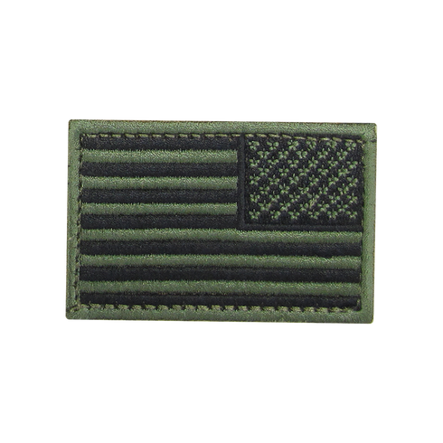 The Condor Reversed Flag Patch features a subtle green and black embroidered design of the United States flag.