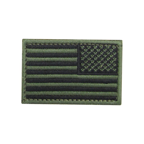 The Condor Reversed Flag Patch features a subtle green and black embroidered design of the United States flag.