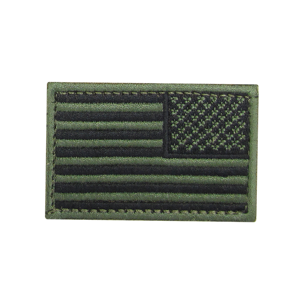 The Condor Reversed Flag Patch features a subtle green and black embroidered design of the United States flag.