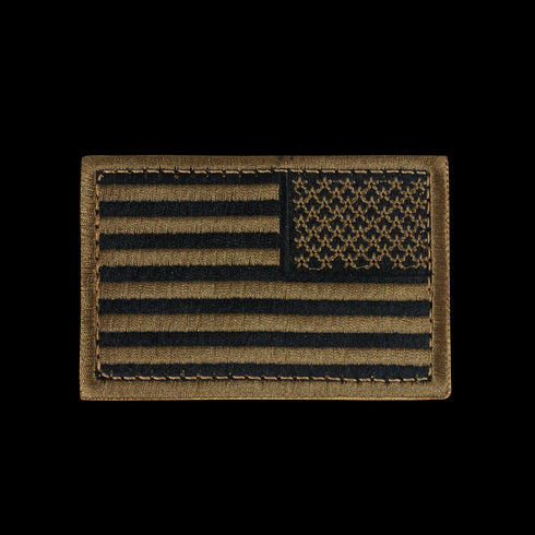 The Condor Reversed Flag Patch features a black and olive drab U.S. flag with stars on the upper right, designed for tactical use on military uniforms.