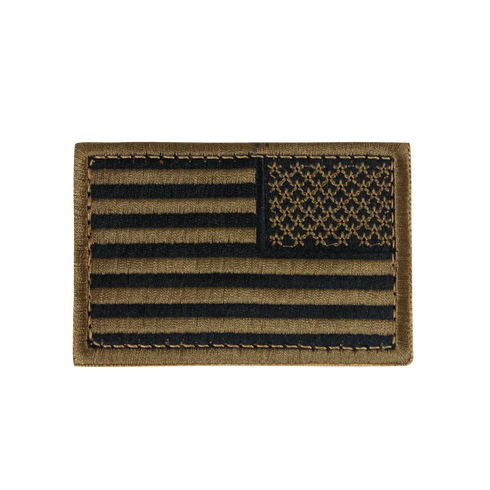 The Condor Reversed Flag Patch features a black and olive drab U.S. flag with stars on the upper right, designed for tactical use on military uniforms.