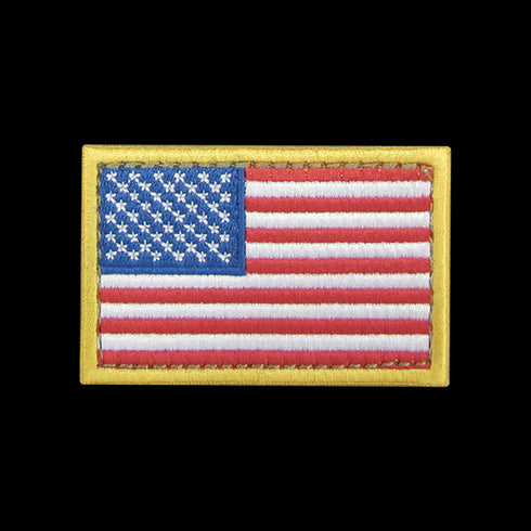 The Condor Reversed Flag Patch features the United States flag with a yellow border, 50 white stars on a blue field, and 13 red and white stripes.