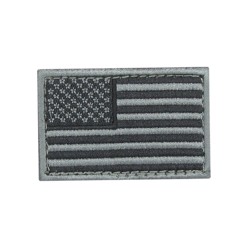 The Condor US Flag Patch features a grayscale American flag with stars in the upper left and horizontal stripes, ideal for law enforcement or shooting range enthusiasts.
