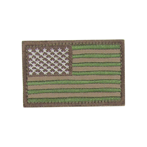 The Condor US Flag Patch features a subdued camouflage design with green and tan stripes, white stars on a green field, and a brown border—ideal for military or EDC use.