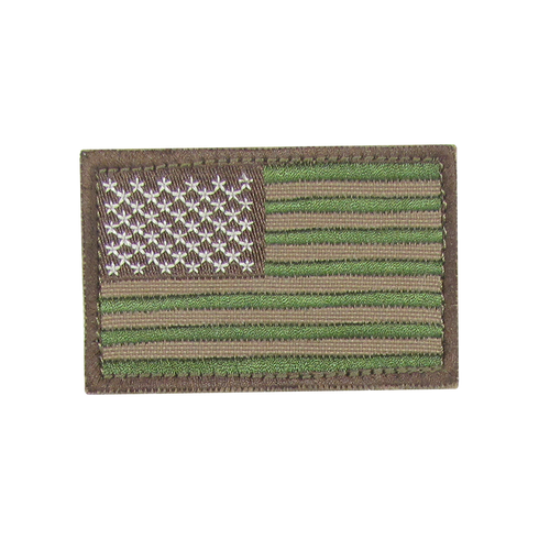 The Condor US Flag Patch features a subdued camouflage design with green and tan stripes, white stars on a green field, and a brown border—ideal for military or EDC use.