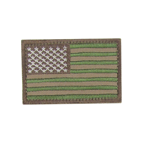 The Condor US Flag Patch features a subdued camouflage design with green and tan stripes, white stars on a green field, and a brown border—ideal for military or EDC use.