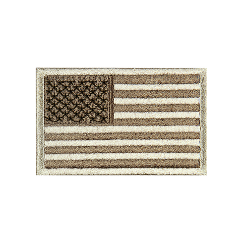 The Condor US Flag Patch is a rectangular fabric patch with a tan and brown embroidered flag on a white background, perfect for military uniforms or EDC gear.