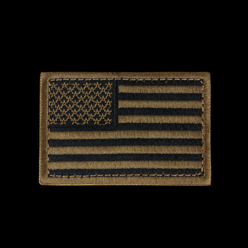 The Condor US Flag Patch features a subdued black and olive horizontal flag with stars in the upper left, honoring military service on a white background.