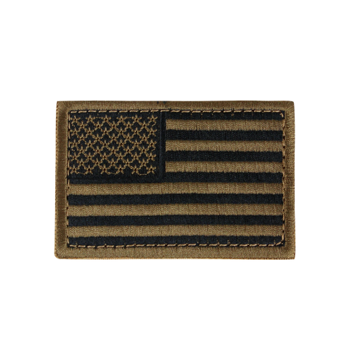 The Condor US Flag Patch features a subdued black and olive horizontal flag with stars in the upper left, honoring military service on a white background.