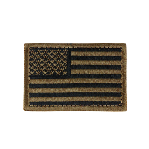 The Condor US Flag Patch features a subdued black and olive horizontal flag with stars in the upper left, honoring military service on a white background.